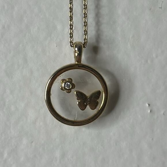 no brand Jewelry - Pressed Flower and Butterfly Gold Dainty Pendant and Chain Necklace